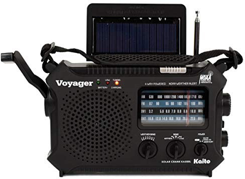 Kaito KA500L 4-Way Powered Emergency AM/FM/SW NOAA Weather Alert Radio Solar, Dynamo Crank, Flashlight Reading Lamp Larger Battery Solar Panel, Black