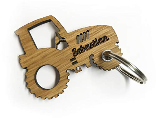 Unikatolo Schlüsselanhänger Traktor mit Name graviert, Holz Anhänger personalisiert Geschenkidee Landwirt, Landwirtschaft, Bauer, Führerschein Geburtstag Kleinigkeit
