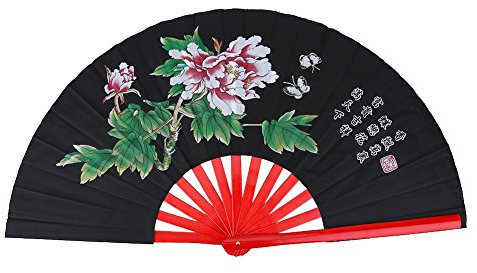 VGEBY Traditional Chinese Fan, Kung Fu Fighting Tai Chi Fan Bamboo Fabric Fan (Black) Strength Training Competitive Movement