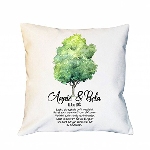 ilka parey wandtattoo-welt Kissen mit Baum und Namen Datum & Spruch Dekokissen Hochzeit Motivkissen Zierkissen Spruchkissen inklusive Füllung ks143