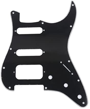 Musiclily Pro 11 Löcher Round Corner HSS Strat Schlagbrett Gitarren Pickguard mit 2 Schrauben Humbucking Pickup Mount für Fender American/Mexican Stratocaster E-Gitarre,3 lagig Schwarz