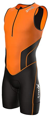 Sparx X Triathlon Suit Men Racing Tri Cycling Skin Suit Bike Swim Run (Orange, XL)