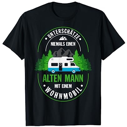Herren Outdoor Wohnmobil Camping Zelten Geschenke T-Shirt Schwarz S Klassische Passform Kurzarm Rundhals-Ausschnitt Pull-On Camping-Fans Männer