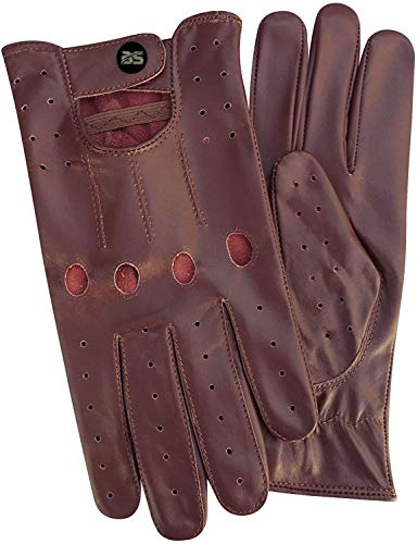 Lederhandschuhe, ohne Futter für Herren, Vintage-Stil, Retro-Stil, luxuriöse Handschuhe aus weichem Rindsleder, klassische Saiten mit 4 Löchern für Gelenke Gr. 80, bordeaux