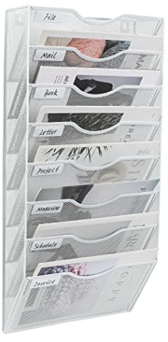 EasyPAG 8 Fächer Metall A4 Zeitschriftenhalter Wand Zeitschriften Wandhalter Aktenablage Dokumentenhalter Hängend Magazin Organizer Flyerhalter Prospektspender,Weiß