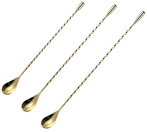 Cocktail-Rührlöffel, Edelstahl, lang, Cocktail-Shaker, Bargeschirr, Rührlöffel, gedrehter Barlöffel, 30 cm + 40 cm + 50 cm, goldfarben