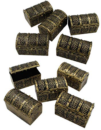 10pcs Mini Pirate Treasure Chests, Kids Pirate Treasure chest Toy Box,Vintage Pirate Jewelry Storage Box for Children Play Favor Party Supplies Decor Store Gold Coins Gems