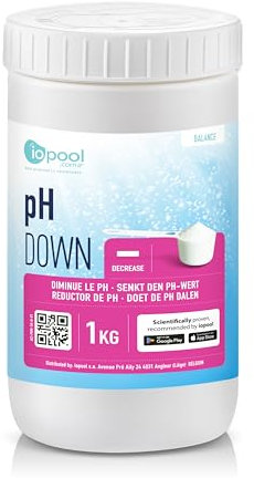 IOPOOL – Poudre PH- - Equilibre PH Eau Piscine ou Spa – Haute Concentration – Appli Dédiée – 1 kg