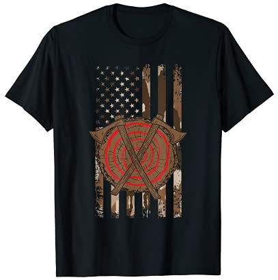 Axe Hatchet American Flag Camouflage Vintage Tree T-Shirt