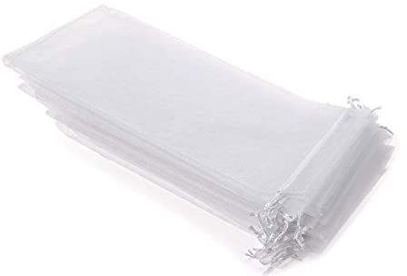 OLILLY 50 weiße Organzabeutel, Größe 26 x 6 cm, ideal für lange Gegenstände (Fächer, Stifte, ...) (Weiß)