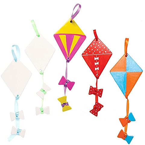 Baker Ross FE408 Kite Ceramic Decorations - Pack of 5, Paintable Creative Art and Craft Projects for Kids to Make, Personalise and Decorate