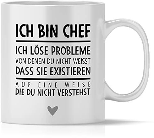 mindmonkeys® Ich bin Chef | lustige Tasse mit Spruch | Sprüche Tasse Arbeit | Kaffeetasse Bürotasse | Chef Geschenke zum Geburtstag Jubiläum Abschied | Keramik 300 ml