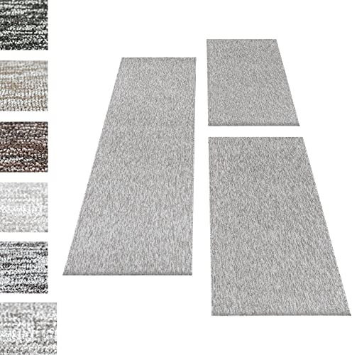 Set di tappeti a pelo corto per il letto della camera da letto altezza del pelo 4mm 3 pezzi, colore:Grigio chiaro, set letto:2 pezzi 60x100 + 1 pz 80x150