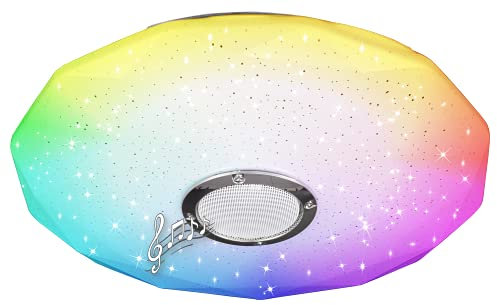 BEL AIR HOME - lámpara Plafón Bluetooth TRITON 33 CM - Lámpara de Techo - Luz Led 18W RGB - Altavoz Bluetooth - Dormitorio, Sala de Estar - Control por Mando a Distancia y App ILINK (BLANCO)