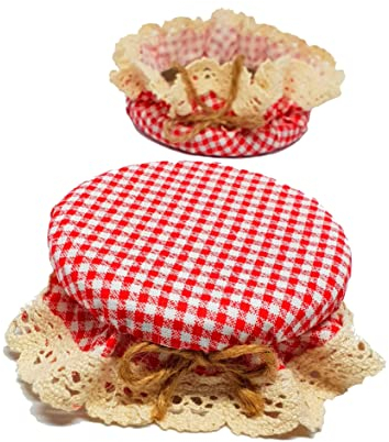 DLK - 10 pieces Elasticated Jar Cover Cloth - 100% Cotton Jar Cover Cloth - Stretchy Red Gingham (Checkered) Pattern - Breathable Fermentation Lid Bowl - Reusable Elastic Cloth Jar Covers