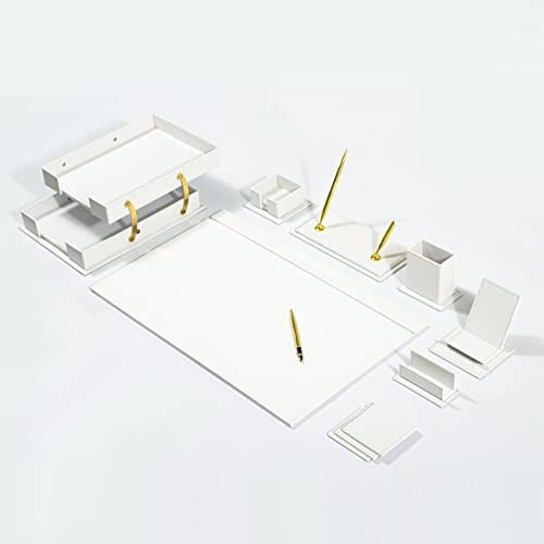 MOOGCO Bonded Set Luxus-Schreibtischunterlage und Schreibtisch-Organisation, Business-klassisch, Leder-Schreibtisch-Organizer, Weiß