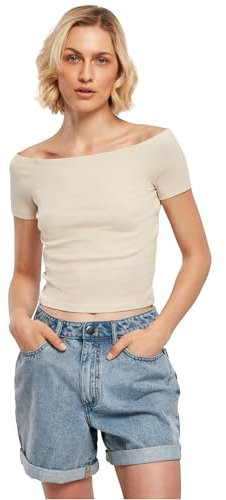 Urban Classics Women's Ladies Off Shoulder Rib Tee T Shirt, Beige, S UK