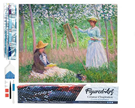Figured'Art Diamond Painting Erwachsene 40x50cm Ganze Leinwand gerollt Im Wald in Giverny Monet 5D Bilder Eckige Steine - DIY Set Basteln