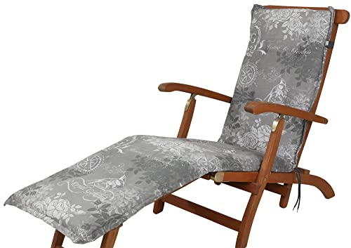 Kettler Polen KETTtex 2384 Auflage Deckchair Bali grau Rosen Royal Garden 190x49x6 cm (ohne Stuhl)