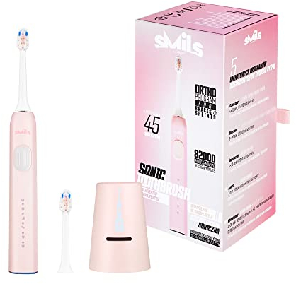 Vitammy SMILS powder pink Zahnbürste, 5 Gebürste, Druckkontrollfunktion, orthodontische Apparatenwaschprogramm