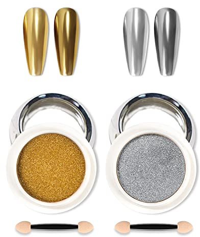 Gold Silver Chrome Nail Powder Solid Acrylic Dip Powder Holographic Fine Glitter Metallic Magic Mirror Effect French Manicure Reflective Pigment Gel Polish Nails Art Sequins Design Supplies