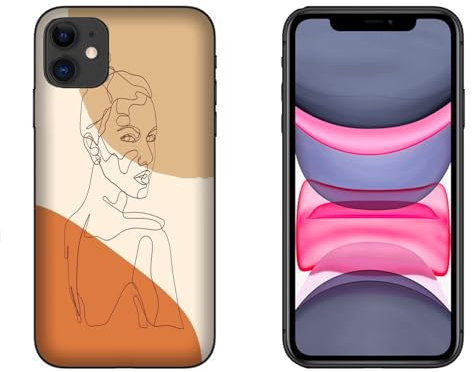 Generico Cover compatibile con Cover Apple iPhone 11 Linea artistica Busto Viso Arancione Rosa Marrone/Gel di silicone morbido TPU