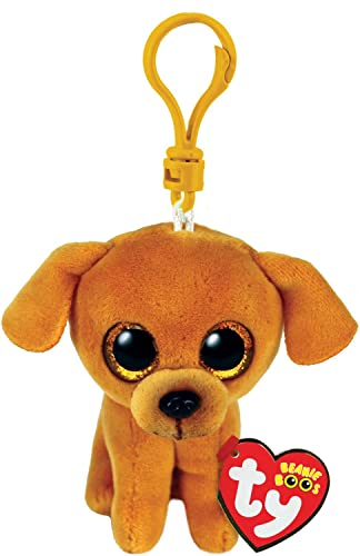 TY Schlüsselring Beanie Boos Clips-Hund-Zuzu-Braun-Hund mit goldenen Augen-Glitzer-Plüsch mit funkelnden großen Augen, 12 cm-35256, Mehrfarbig, T35256