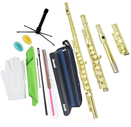 PECY C-Flöte Mit 16 Tasten, Geschlossenes Loch, Anfänger, Schüler, Querflöte, Mit Reinigungsset, Handschuhhalter Querflöten (Size : Gold)