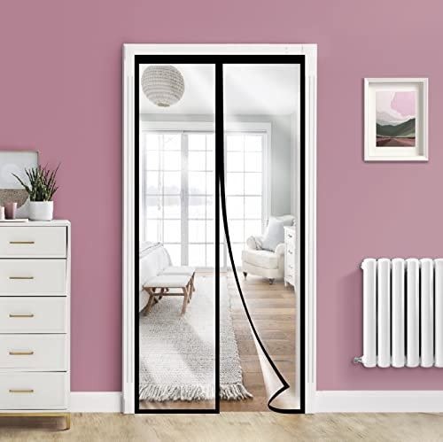 Thermal Insulated Door Curtain, Magnetic Upgraded-EVA Door Cover Curtain, Self-Sealing Temporary Door Keep Warm in Winter Cool in Summer for Air Conditioner Heater Room Home (Fits Door Size 34 x 82)