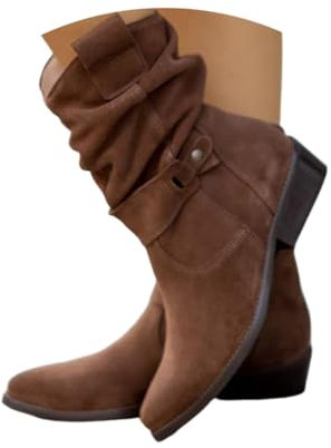 Minetom Stivali da Donna Stivaletti in Camoscio con Tacco Grosso A Punta retrò Cowboy Western Scarpe con Cerniera Laterale A Marrone Scuro 38 EU
