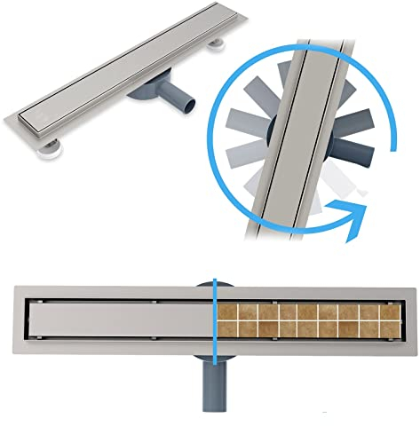 Aica Sanitarios Canaleta de ducha de acero inoxidable y doble cara Desagüe de ducha para cuarto de baño, Canal de drenaje con sifón antiolor y el filtro de pelo (70cm)