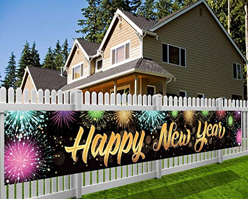 2024 Silvester Banner Deko, XXL Neujahr Banner Happy New Year Dekoration, 2024 Silvester Thema Party für Neujahr Indoor und Outdoor Dekoration, 270×40cm