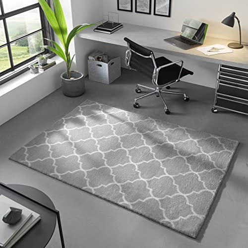 Taracarpet Kurzflor Wohnzimmer Designer Teppich Valetta in skandinavischem Boho Muster waschbar Grau 060x120 cm