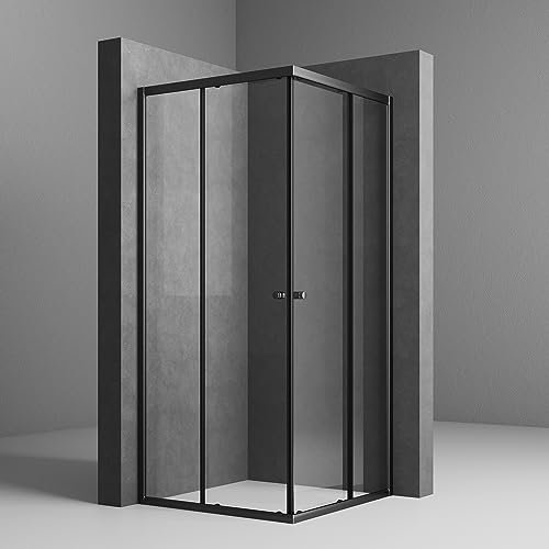 Duschkabine 90x90 cm Schwarz Schiebetür Eckeinstieg Duschkabine mit Schiebetüren 6mm ESG Glas Duschschiebetür Eckeinstieg Duschabtrennung Duschwand Höhe 185cm