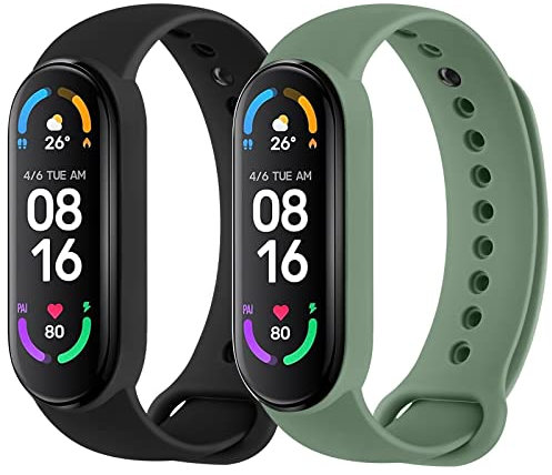 Vancle Cinturino per Xiao Mi Smart Band 5 /Mi Band 6 Bracciale,Cinturini Silicone Traspirante per Mi Band 5 Mi Band 6,Nero+Verde Frutta