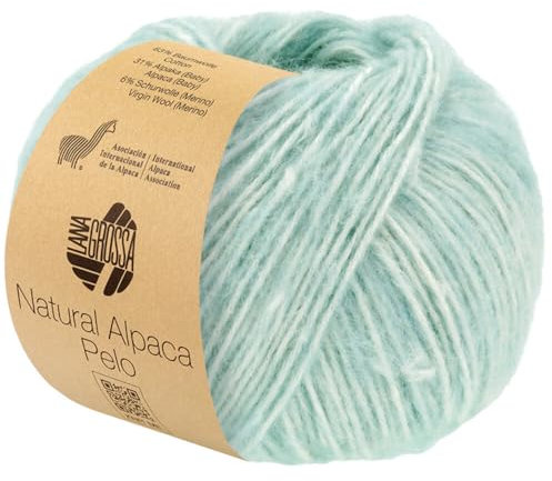 LANA GROSSA Natural Alpaca Pelo | Flauschige Netzgarnstruktur aus Baumwolle gefüllt mit Baby Alpakafasern und Merino Schurwolle | 50g Wolle zum Stricken & Häkeln | 125m Garn FB18