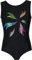 Gymnastikanzug Sterne Lycra Mädchen Turnanzug Kurzarm Kinder Turnbody kurzärmlich, Größe:128, Farbe:Lycra in Schwarz/FLORA