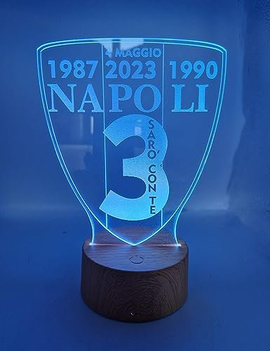 Generico Lampada in Plexiglass con Base Nera Disegno Scudetto del Napoli Calcio Sarò Con Te Decor Night Light LED Luce Camera 7 Colori