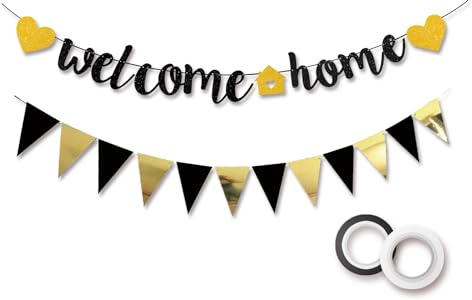 Koliphy Guirnalda Welcome Home, Oro Decoracion de Welcome Home Pancarta con Bandera Triangular, Fiesta de Welcome Home Guirnalda para Fiestas Familiares