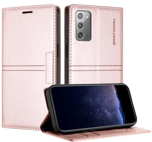 TOUCASA Handyhülle für Samsung Galaxy Note 20, PU Leder Brieftasche Flip Stoßfest Hülle, mit [Kartenfächer] [Magnetverschluss] [Ständer] Kompatibel mit Samsung Note 20 (Rosa)