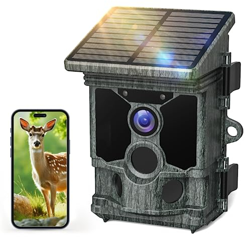 VOOPEAK Cámara de Caza Solar 4K 30fps 46MP, Camara de Caza WiFi Bluetooth con visión Nocturna activada por Movimiento Impermeable IP66 Camara de Caza infrarroja para vigilancia de Vida silvestre