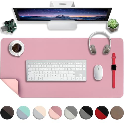 Schreibtischunterlage Leder,Schreibtisch Unterlage,60 * 35cm Laptop Desk Mat,Laptop Tischunterlage,Wasserdichte Schreibtischauflage FüR BüRo- Oder Heimbereich,Doppelseitig Zweifarbig (Lila/Rosa)