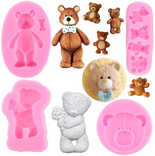 RFGHAC Lot de 4 moules en silicone en forme d'ours pour décoration de gâteaux, pâte à sucre, pâte à sucre
