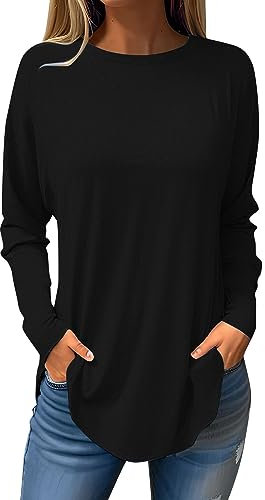 Basic Langarmshirt Damen Top Langarm Fashion Tshirt Frühling Crew Neck Tunika Damen Herbst Große Größen Long Sleeve Shirt Women schwarz XXL