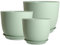 PROFIKLA 20cm, 18cm, 16cm Plastic Plant Pots, Plant Pots with Drainage Holes and Saucers, A Set of 3 Flower Pots, Modern Decorative Planters, Green