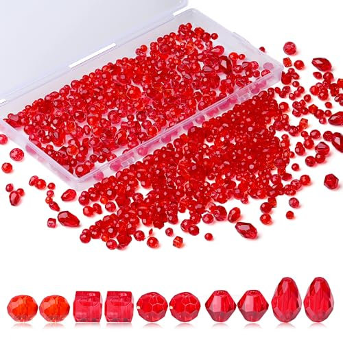XIANNVXI Rot Glasperlen zum Auffädeln, Bastelperlen Set 4/6/8 mm Rote Perlen zum Auffädeln, 800 Stück Glitzer Glasperlen für Armbänder Halsketten Ohrringe Basteln DIY Schmuckherstellung (Rot Perlen)