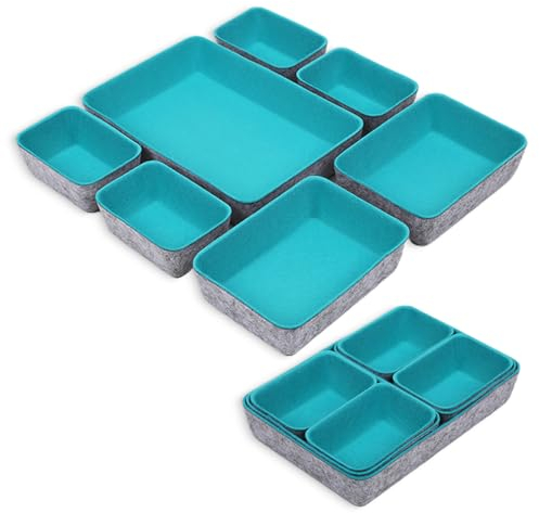 7 Stück Schubladen Organizer Filz, Büro Schubladen Aufbewahrungsbox, Waschbare Filz Organizer,Filzk Make Up Organizer Für Kosmetik,Schminktisch Organizer,Besteckkasten Für Schubladen (Grau und Blau)