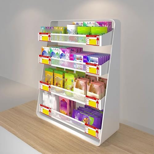 Snack Regal Süßigkeiten-Präsentationsständer, Snack-Organizer für Arbeitsplatte, Supermarkttheke 3/4-Stufen-Snackkorb, Einzelhandels-Snack-Ausstellungsstand für Zimmer/ Büro ( Color : White , Size : 4