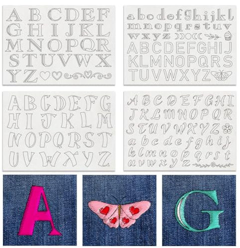 BENECREAT 4 Blatt 165 STK Alphabet Wasserlösliche Handnähstabilisatoren, Stickvlies Zum Abreißen, Buchstabensymbole, AZ, Schnitzt, Hemden, Mäntel, Taschen, Handtücher