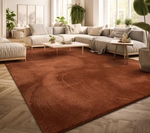 TT Home Wohnzimmer Teppich Kurzflor Anti-Rutsch Rückseite Unifarben Modern Waschbar, Farbe: Dunkelorange, Größe:80 cm Rund